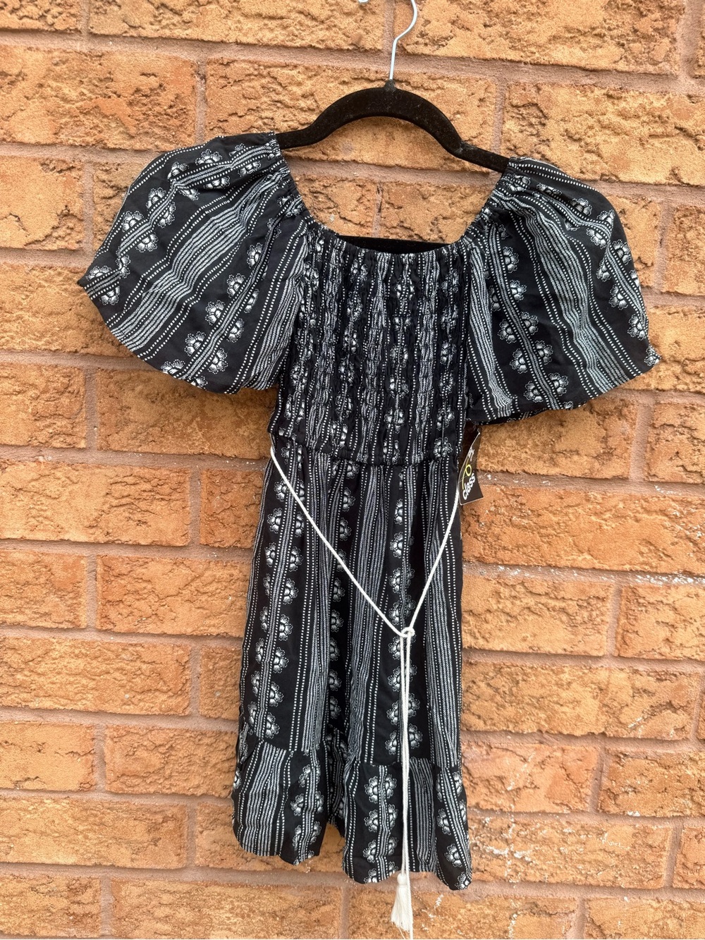 💫4/$25 • Art Class Black Floral-Stripe Smocked Off-Shoulder Mini Dress